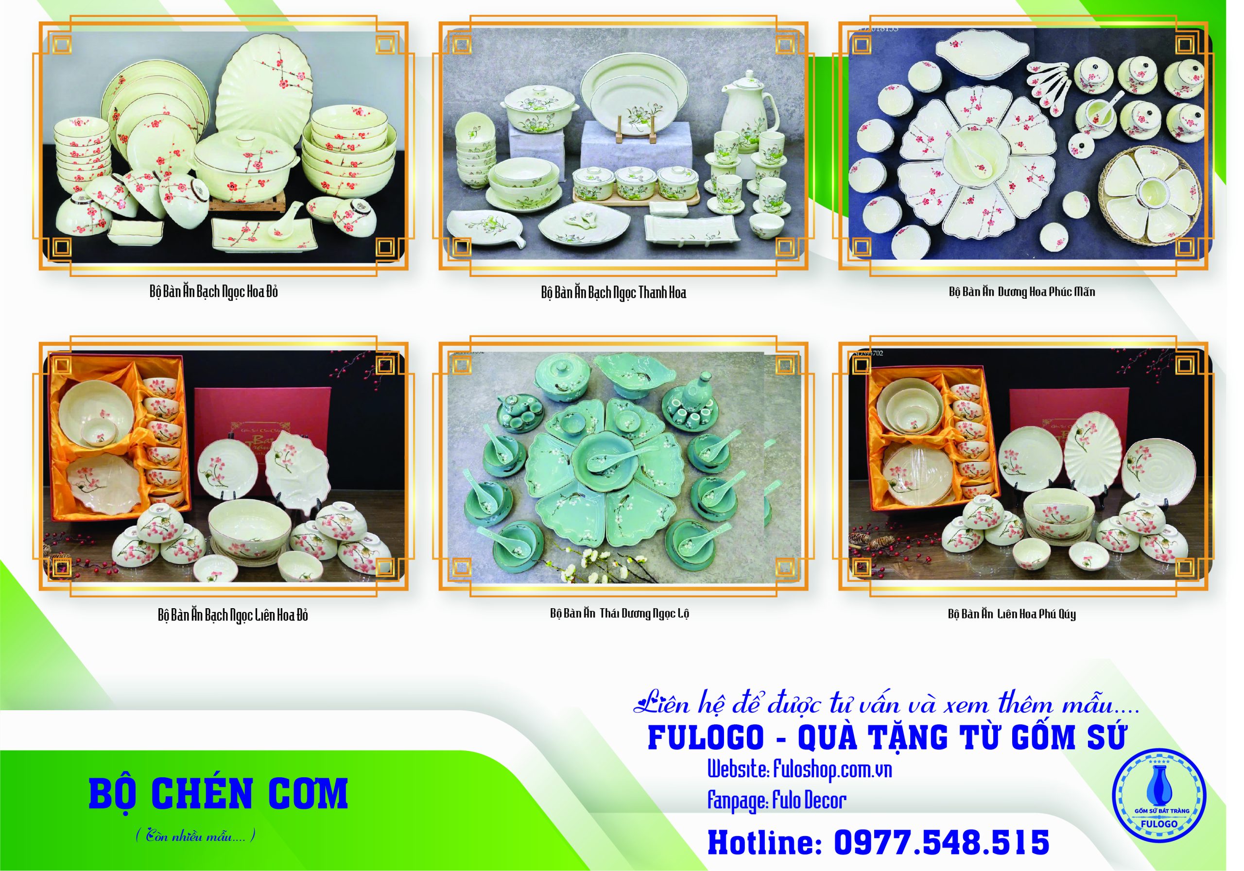 Qùa tặng bộ chén bát ăn cơm gốm sứ fulogo