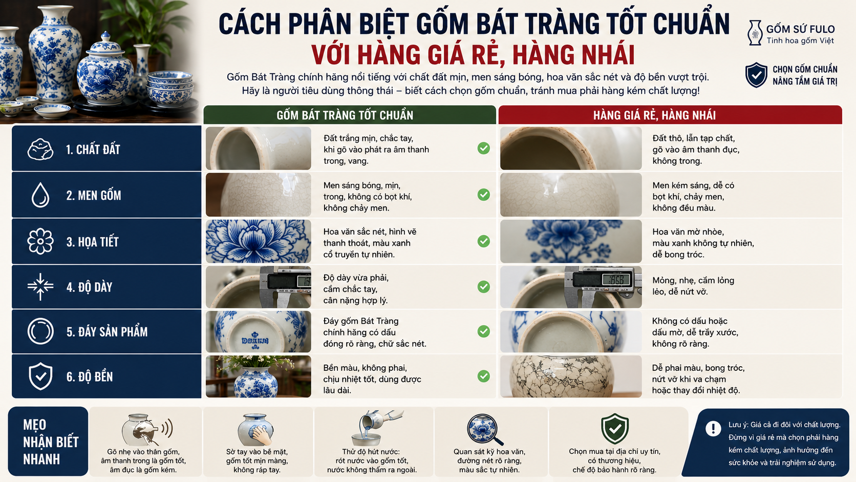 Cách phân biệt gốm bát tràng chuẩn tôt- Gốm sứ Fulo