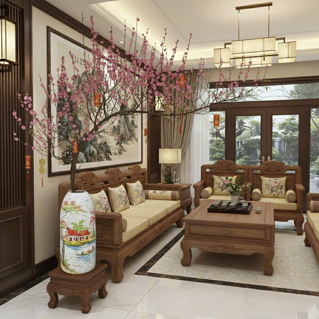 Bình cắm cành đào huyền-gốm sứ fulo