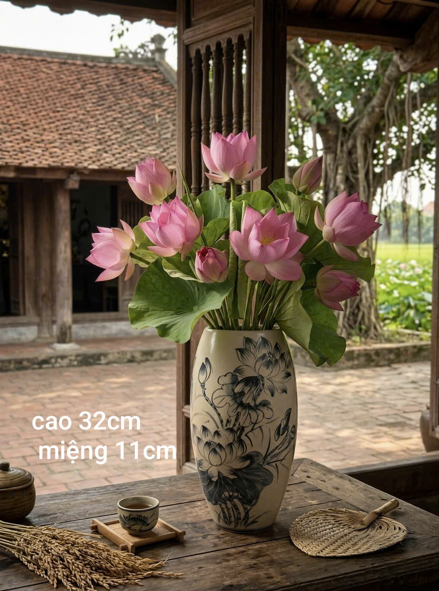 Bình men rạn cắm hoa sen tại Gốm sứ Fulo