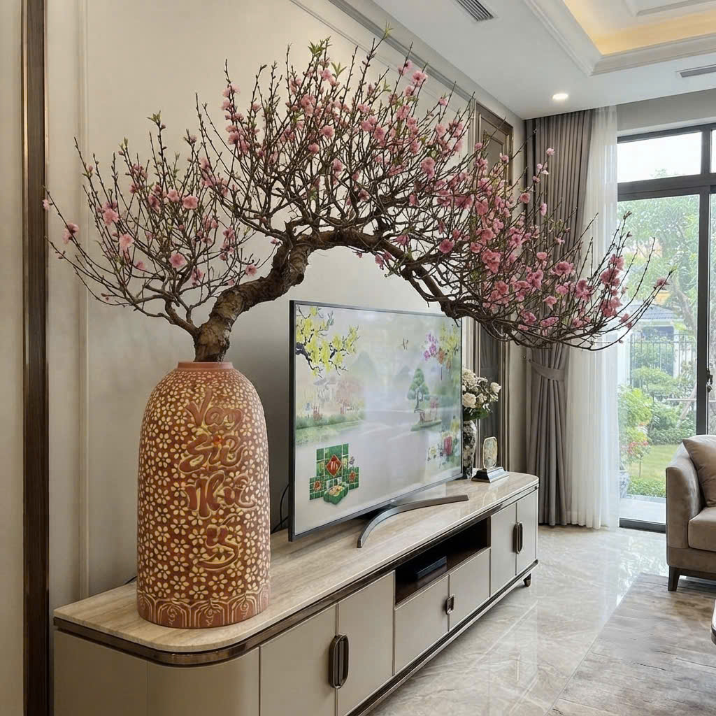 Bình Cỡ lớn cắm cành đào huyền